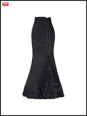 Steampunk Victorian Maxi Skirt High Waist Lace-up Mermaid Ruffle Polyester